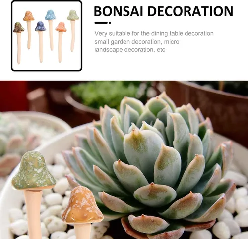 Vista 8 de Tofficu Decoración al aire libre, 6 piezas de cerámica de hongos de jardín, estacas, estatua de hongos para patio, césped, decoración de macetas al