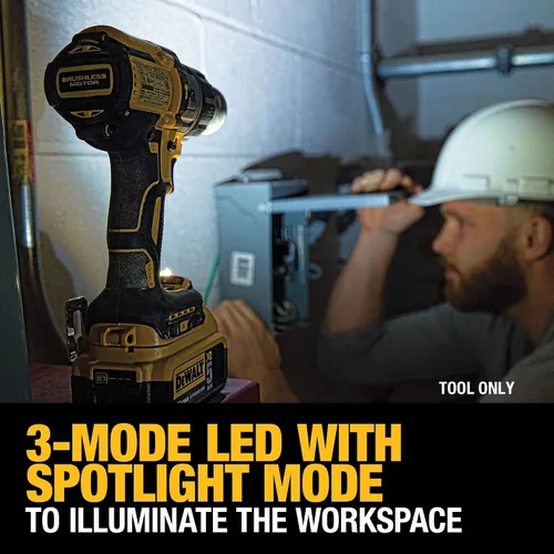 Vista 4 de DEWALT Taladro de martillo inalámbrico MAX XR de 20 V, sin escobillas, resistente de 1/2 pulgada, 3 velocidades, solo herramienta (DCD996B)