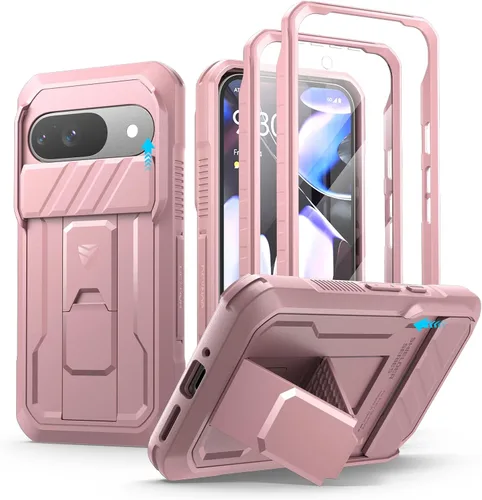 Vista 24 de Dexnor Funda para Google Pixel 9 Pro XL con cubierta deslizante para cámara y protector de pantalla integrado y soporte de alta resistencia, funda