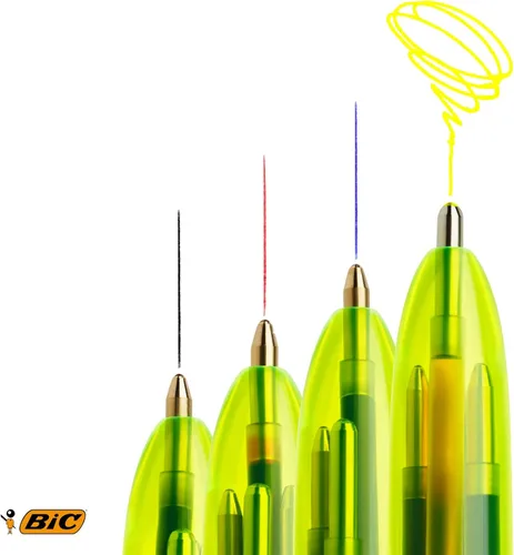 Vista 3 de BIC Bolígrafo Fluo de 4 colores negro, azul, rojo y amarillo fluorescente, 1 paquete