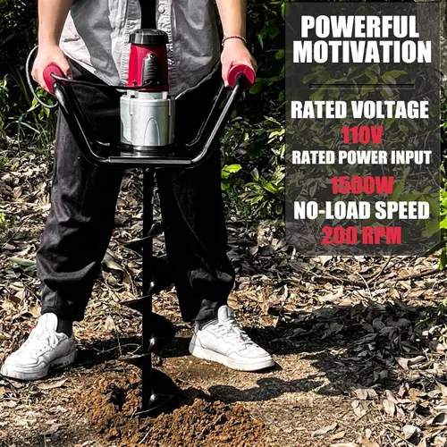 Vista 2 de JACKCHEN Perforadora eléctrica de agujeros para postes de 1500W con reversa, barrena de tierra de doble mango con bolsa de almacenamiento, brocas
