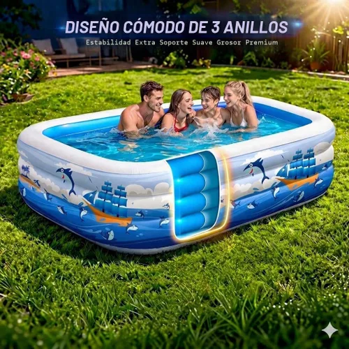 Vista 4 de Piscina inflable para niños y adultos, 102 x 63 x 22 pulgadas, piscinas inflables familiares de tamaño completo para niños, piscina gruesa