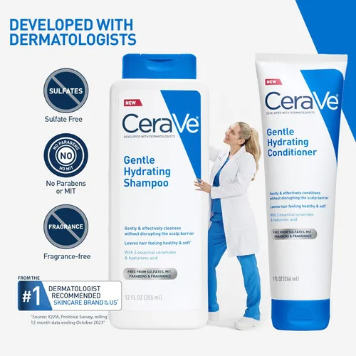 Vista 6 de CeraVe Champú Hidratante Suave, Con Ceramidas, Niacinamida y Ácido Hialurónico Para Cabello y Cuero Cabelludo Suaves y de Aspecto Saludable, Champú