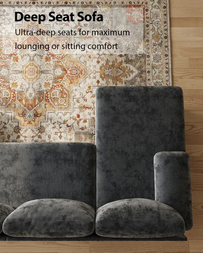 Vista 6 de Sofás seccionales en forma de U para sala de estar, sofá de felpilla con diván doble, sofá seccional gris oscuro de 112 pulgadas para apartamento