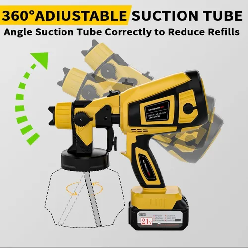 Vista 5 de Pistola de Pintura Inalámbrica con Batería de 2 de 4000mAh, 5 Boquillas y 3 Modos de Pulverización Ajustables, Pistola de Pintura con Contenedor