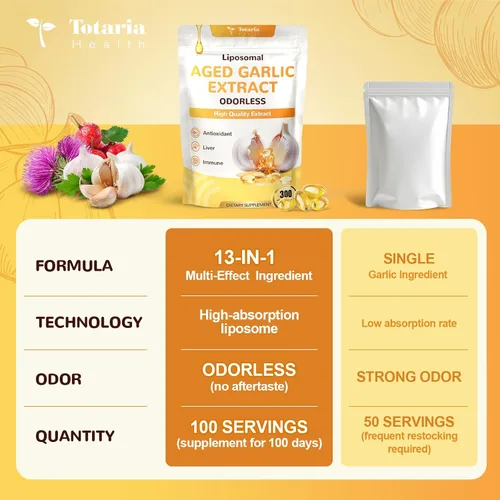 Vista 5 de Totaria Cápsulas de extracto de ajo envejecido liposomal, ajo envejecido inodoro con magnesio, zinc, vitamina B, mezcla de hierbas antioxidantes