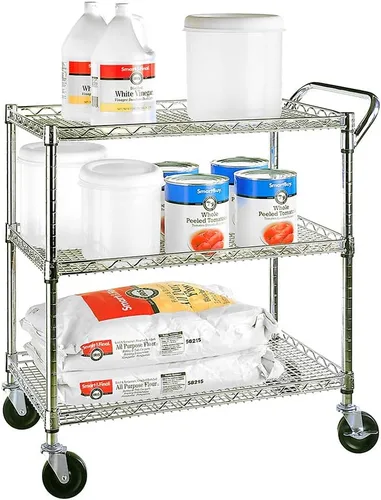 Vista 9 de Seville Classics carro utilitario de servicio de grado comercial ultra duradero certificado por la NSF, de 3 niveles, 86 cm de ancho, cromado