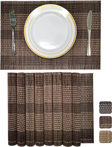 Vista 13 de Juego de 8 manteles individuales de bambú natural antideslizantes, lavables, resistentes al calor, para comedor y cocina (beige)