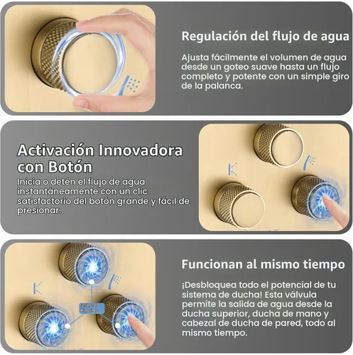 Vista 3 de Moderna válvula de ducha termostática de 3 vías, con botón pulsador, 3 salidas ocultas, kit de válvula de desvío de latón multifunción que puede