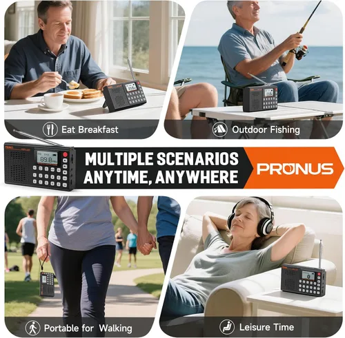 Vista 7 de PRUNUS J168 AM FM Radio Altavoz Bluetooth, preestablecido, excelente recepción, reproducción de tarjeta TF, temporizador de sueño, carga USB C