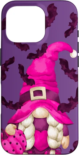 Vista 20 de Halloween Pink Pumpkin and Bat Decor with Cute Witch Gnome Case for iPhone 17