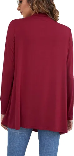 Vista 6 de Ladlop Cárdigan ligero con frente abierto para mujer, manga larga, casual, suave, drapeado, cárdigan de otoño