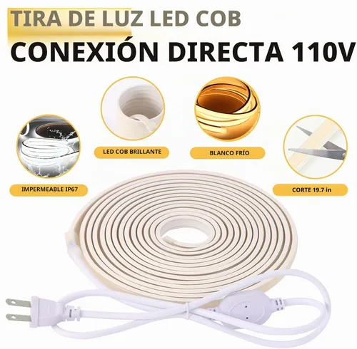 Vista 3 de Tira de luces LED AC 110V 120V 3.28 pies con enchufe estadounidense, tira de luces LED cortables IP67 impermeable para decoración del hogar