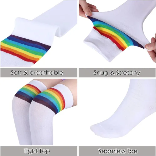 Vista 4 de Womens Thigh High Socks Argyle Girls Novelty Cotton Over the Knee High Socks Funny Crazy Long Stockings Cosplay Leg Warmers