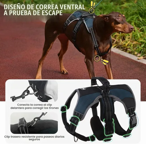 Vista 4 de Mihachi Arnés para perro para perros medianos, chaleco de servicio sin tirones a prueba de escapes, con tiras reflectantes y asa de control Azul
