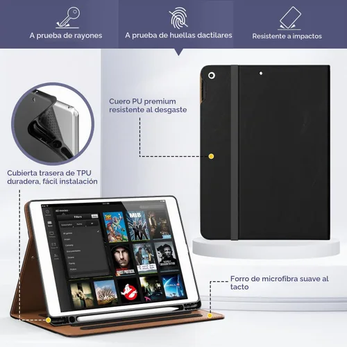 Vista 6 de OKP Funda para iPad de 9ª generación 2021/8ª generación 2020/7ª generación 2019 de 10.2 pulgadas, funda con visión multiángulo, cuero PU con soporte