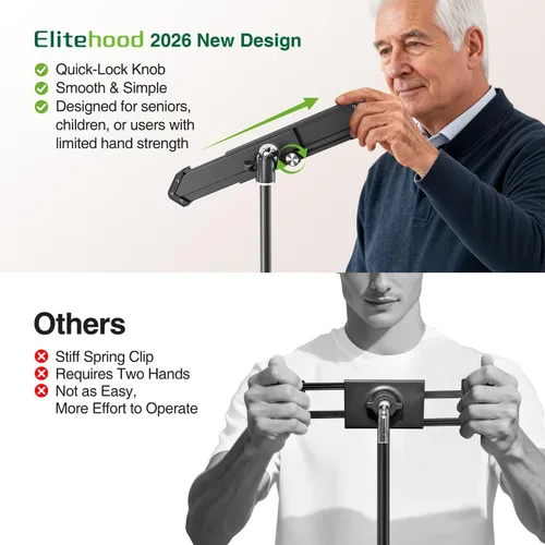 Vista 3 de elitehood Soporte de aluminio para iPad con soporte diagonal para tableta, trípode para iPad de 65 pulgadas de altura ajustable, trípode giratorio
