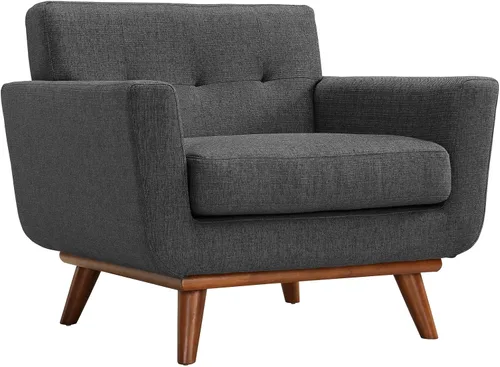 Vista 2 de Modway Engage - Sillón de una pieza tapizado con tela y sofá de dos piezas de estilo de mediados de siglo, Tela, Gris