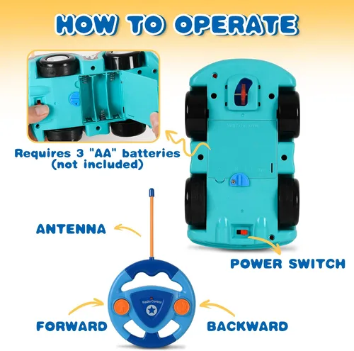 Vista 4 de Haktoys Carros de policía y carreras de dibujos animados a control remoto: juguetes RC para niños pequeños niños y niñas - Juego de 2 vehículos