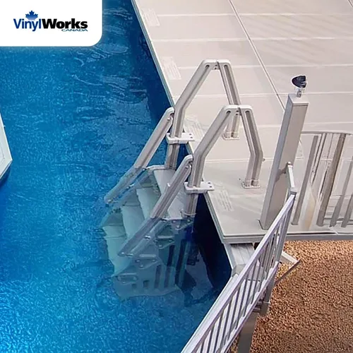 Vista 5 de Vinyl Works IN Deluxe - Escalera de piscina ajustable sobre el suelo, de 32 pulgadas, color gris pardo