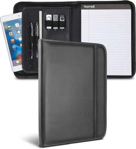 Vista 11 de Samsill Professional Padfolio, cartera mini de piel sintética, con bloc de notas de 5 x 8, color negro
