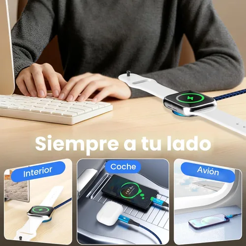 Vista 8 de Cable de Carga Múltiple para Cargador de Apple Watch, 4 en 1 Cable Cargador de Teléfono USB A/C con Doble Tipo-C/IP, Cable Magnético iWatch de Nylon