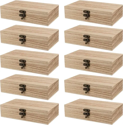 Vista 9 de FUNSUEI 4 cajas de madera de 7.9 x 5.1 x 3.9 pulgadas con tapa con bisagras, caja de madera sin terminar, cajas de madera para manualidades