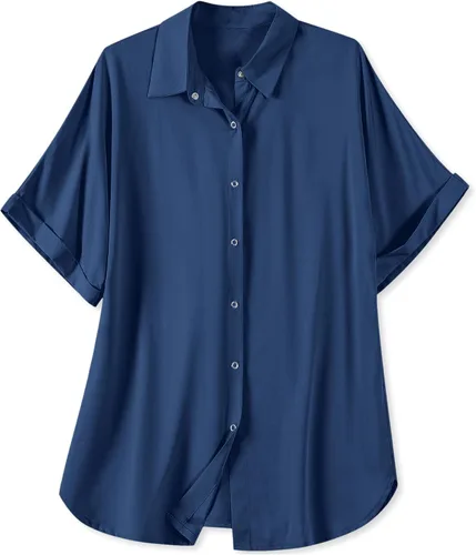 Vista 14 de Blusa suave casual de manga corta con broche frontal para mujer