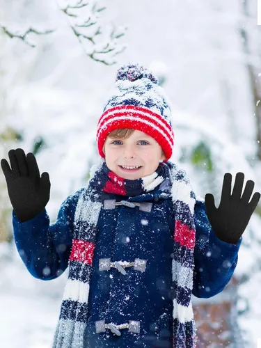 Vista 2 de Boao 6 pares de guantes para niños, dedos completos, guantes de punto para niños pequeños, guantes cálidos de invierno para niños y niñas