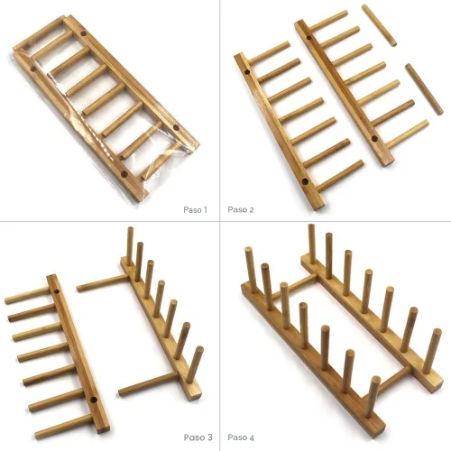 Vista 7 de Rejilla de secado con soporte de bambú, para organizar platos, sartén, cuenco, copa, libro, tapa de olla para gabinete de cocina o encimera