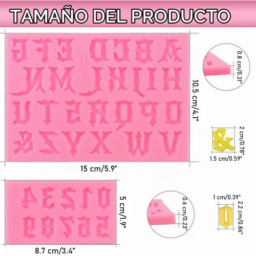 Vista 4 de 2 moldes de letras góticas y números de silicona únicos para dulces de chocolate, decoración de pasteles, molde de resina, epoxi