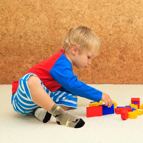 Vista 3 de 12 paquetes de calcetines antideslizantes para niños y bebés con agarre para niños de 1-7 años, calcetines de algodón de tripa para niños y niñas