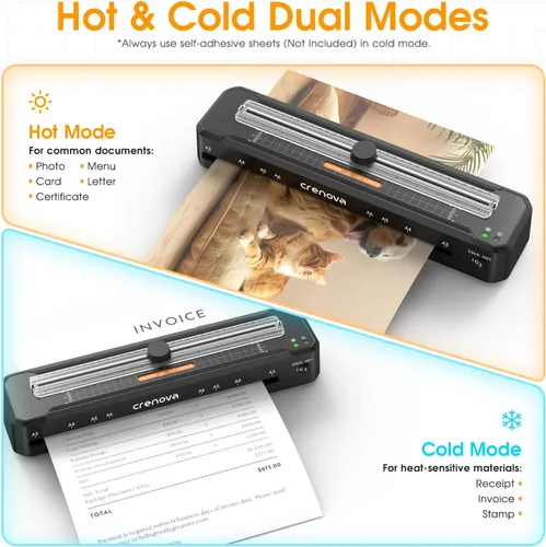 Vista 3 de Crenova Máquina laminadora con 12 hojas de laminación, máquina laminadora A3 caliente y fría con recortadora de esquina, tecnología de calentamiento