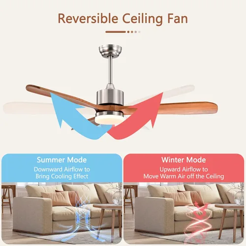 Vista 5 de Tangkula Ventilador de techo de 52 pulgadas con luz LED y control remoto, ventilador de techo interior para sala de estar, dormitorio, velocidad