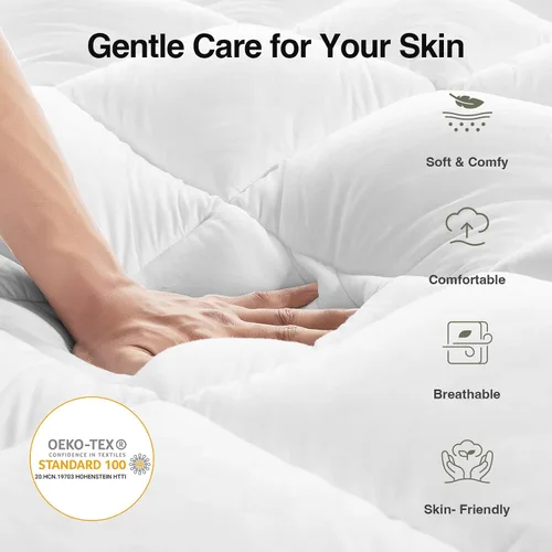 Vista 2 de Novilla Cubrecolchón Twin, Pillow Top suave para cama de dormitorio, funda de colchón acolchada transpirable con bolsillo profundo, relleno