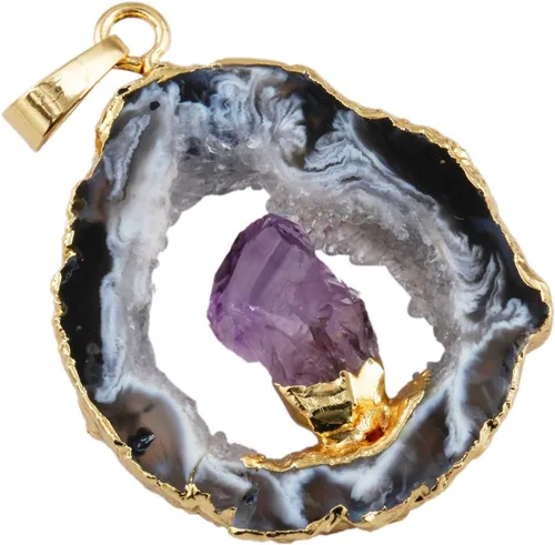 Vista 4 de SUNYIK Irregualr forma natural ágata cuarzo geoda drusa colgante collar y pendientes colgantes de cristal conjunto de joyería, Piedra, cuarzo ágata