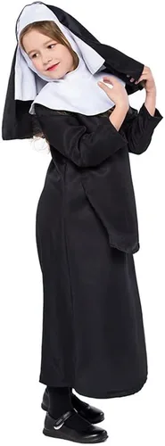 Vista 4 de Nun Costume For Kids Girl Dress Catholic Sister Robe Priest Halloween Outfit Carnival Cosplay Child Gothic Head Wrap