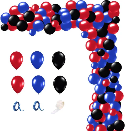 Vista 7 de Kit de arco de guirnalda de globos azul marino, rojo y negro, 138 globos de látex de látex azul real, rojo y negro, globos de cumpleaños
