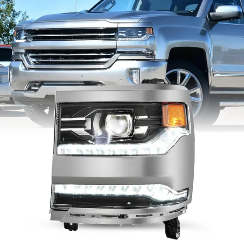 Vista 19 de Ensamble de faro HID/Xenón SOCKIR Compatible con Chevy Silverado 1500 2016-2019/19 Chevy Silverado 1500 LD [con bombilla HID D5S] con DRL LED