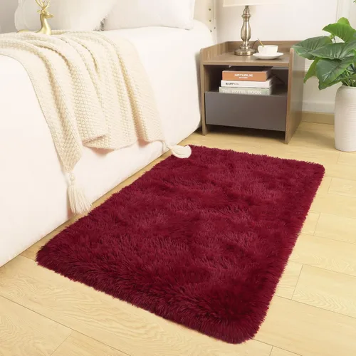 Vista 6 de DETUM Alfombra pequeña de 2 x 3 pies para dormitorio, Kicthen entrada, pasillo, lavable, antideslizante, color borgoña, alfombras de felpa