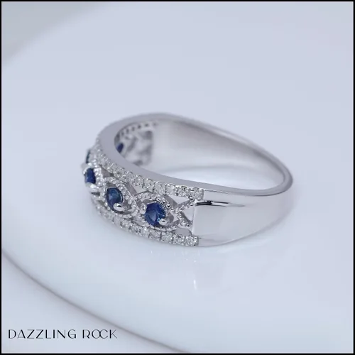 Vista 2 de Dazzlingrock Collection Anillo de boda de aniversario de mujer con piedras preciosas redondas y diamantes blancos Plata de ley 925