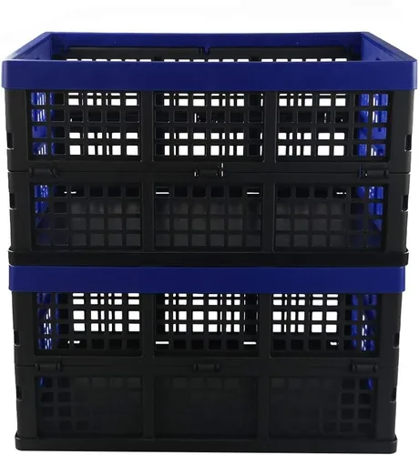 Vista 6 de Hespama Cajas plegables de 35 cuartos de galón, cesta plegable azul para leche, paquete de 2 Negro/Azul