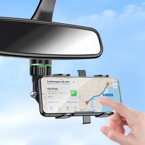 Vista 6 de Soporte de teléfono para espejo retrovisor, soporte de teléfono giratorio y retráctil de 360°, soporte multifuncional para espejo retrovisor