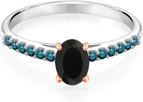 Vista 2 de Gem Stone King Anillo de plata 925 con puntas de oro rosa de 10 quilates 060 quilates ónix negro diamante azul Metal Metal Piedra preciosa Ónix