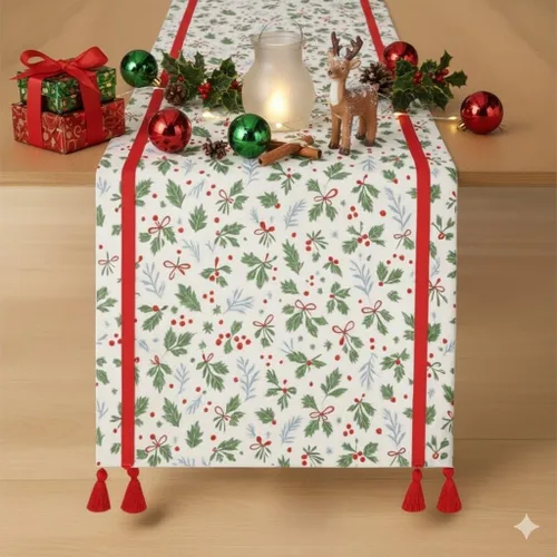 Vista 9 de Folkulture Camino de mesa de Navidad de 90 pulgadas de largo para decoraciones de Navidad de interior para el hogar, camino bohemio 100% algodón