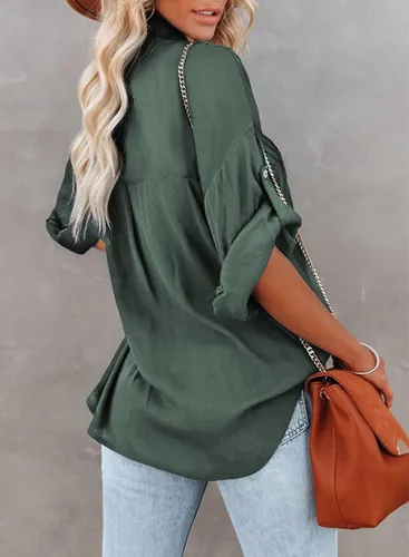 Vista 5 de Astylish Blusa ligera de manga enrollable para mujer, con botones, con bolsillo