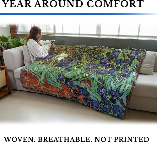 Vista 5 de Pure Country Weavers Manta de lirios de Vincent Van Gogh – Tapiz de regalo de arte fino tejido de algodón – Hecho en los Estados Unidos