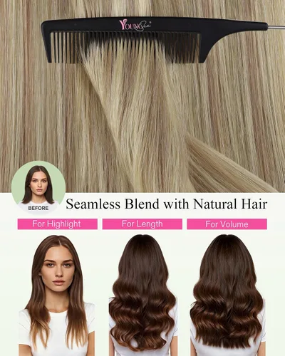 Vista 128 de YoungSee Extensiones de Cabello Humano con Cinta Balayage Extensiones de Cabello con Cinta Marrón Oscuro Extensiones de Cabello con Cinta Ombre