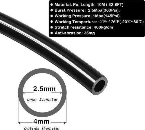 Vista 2 de Beduan 4mm x 2.5mm Manguera Neumática Tubo de Tubería PU Poliuretano Compresor de Aire Tubo de Manguera Tubo de Línea de Transferencia de Fluido 10