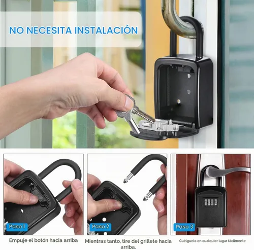 Vista 7 de Caja de seguridad para llaves montada en la pared, resistente a la intemperie, combinación de 4 dígitos, caja de bloqueo de 5 llaves con capacidad